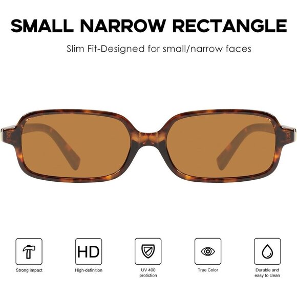 Women Small Narrow Rectangle Sunglasses UV400 Retro 90s Trendy Accessory main image 4